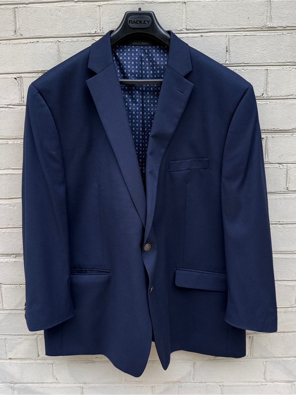 Chaps Men's Navy Blue Blazer Suit Jacket 52R Performance Stretch Paisley Lined